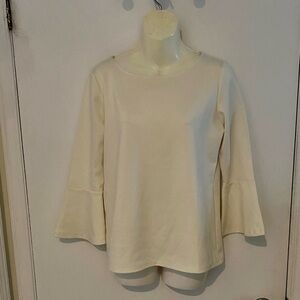 Ann Taylor Petites classic Cream Bell Sleeve crew neck Top Size Medium Petite